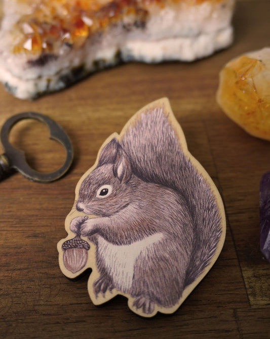 Wooden Squirrel Badge