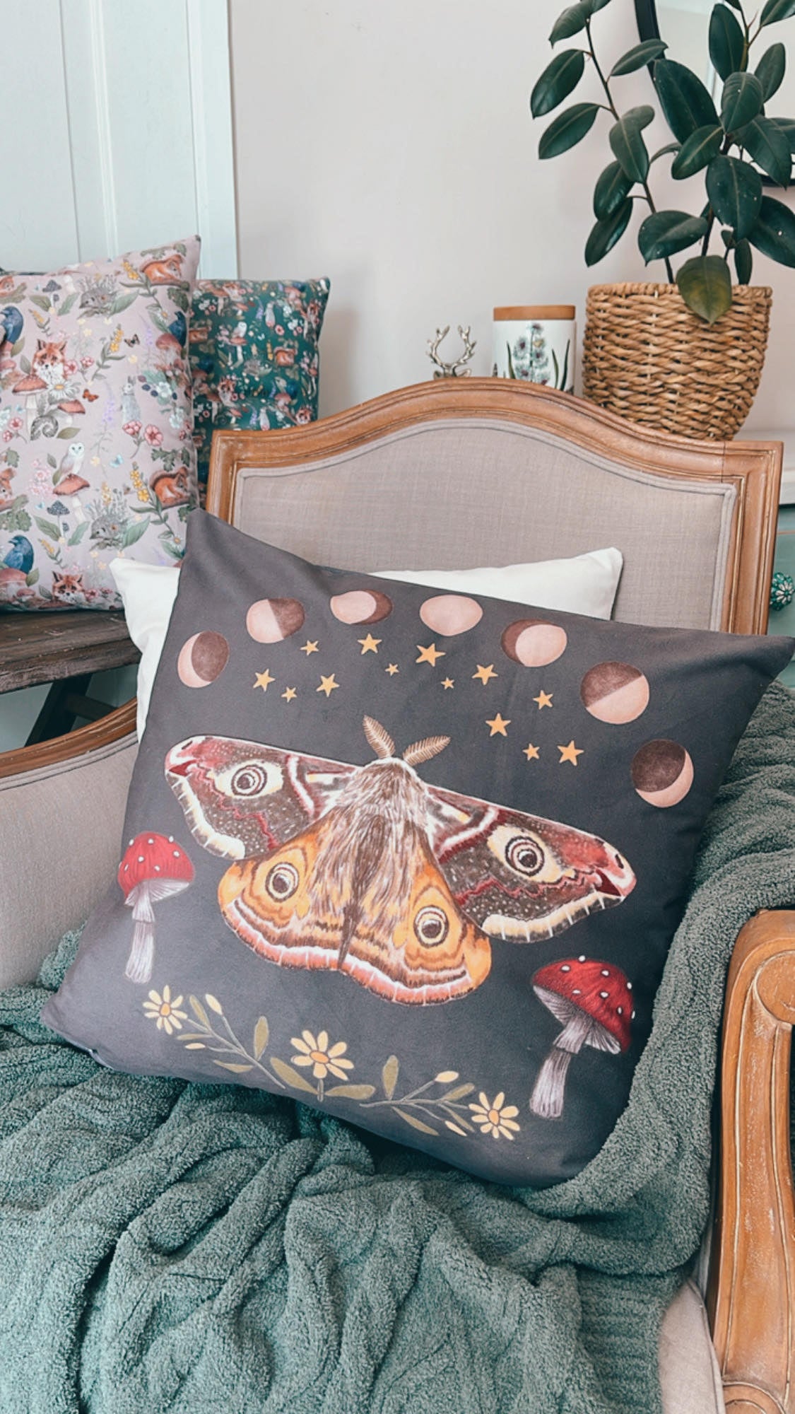 Moth and Mushroom Pillow Case