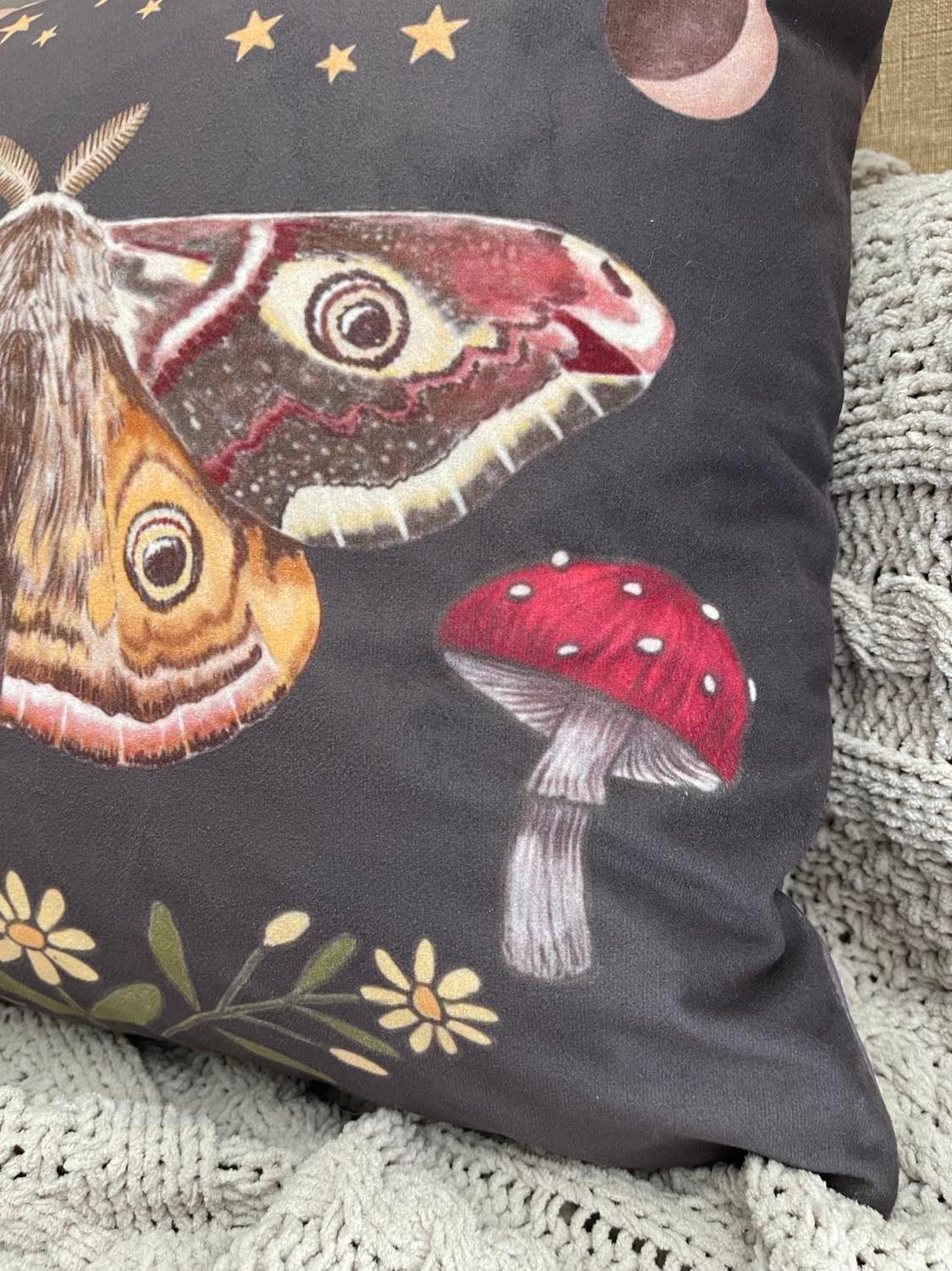 Moth and Mushroom Pillow Case