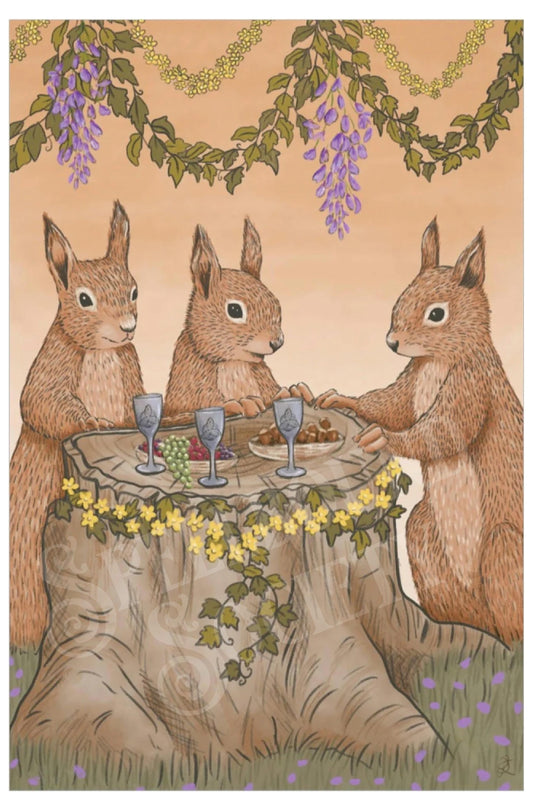 Willows Hedge - Squirrels Celebration - 12"x18" Vertical Poster